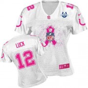 Andrew Luck Women's Jersey : Nike Indianapolis Colts 12 Elite White Breast Cancer Awareness 30th Seasons Patch Jersey