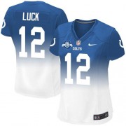 Andrew Luck Women's Jersey : Nike Indianapolis Colts 12 Elite White/Royal Blue Fadeaway 30th Seasons Patch Jersey